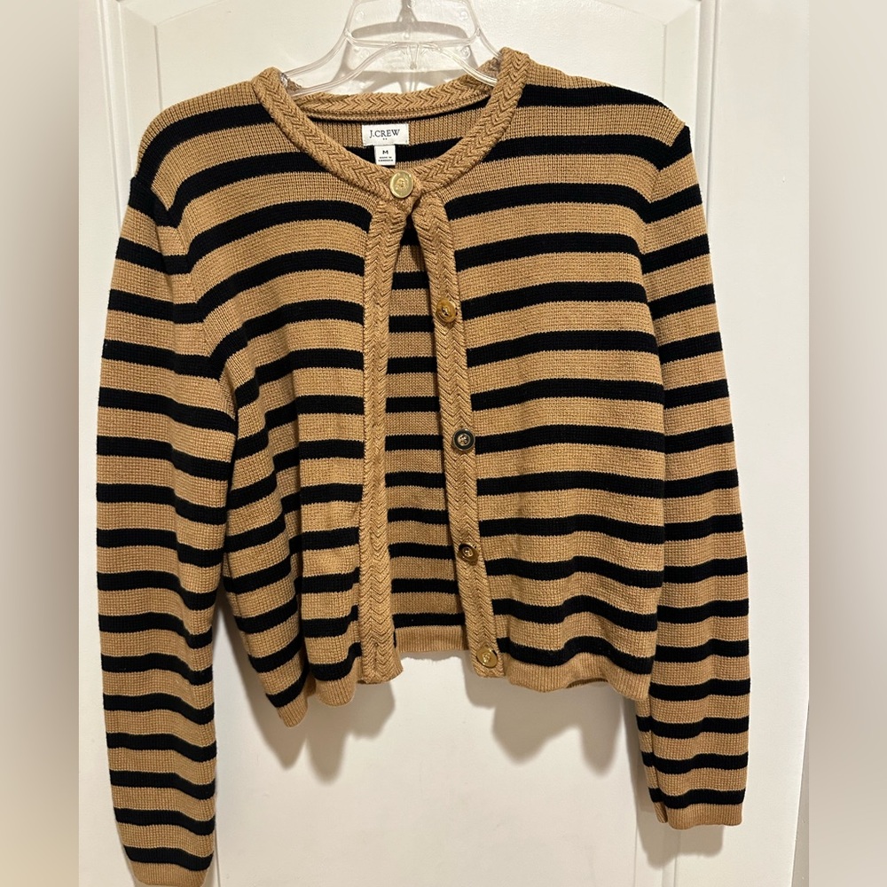 J. Crew Black and Tan Striped Cardigan